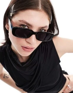 Monki Small Rectangle Sunglasses In Black For Women
