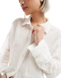 Monki Sheer Crinkle Oversized Shirt In Off-white For Women -Monki Shop 206562925 2