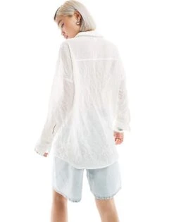 Monki Sheer Crinkle Oversized Shirt In Off-white For Women -Monki Shop 206562925 4