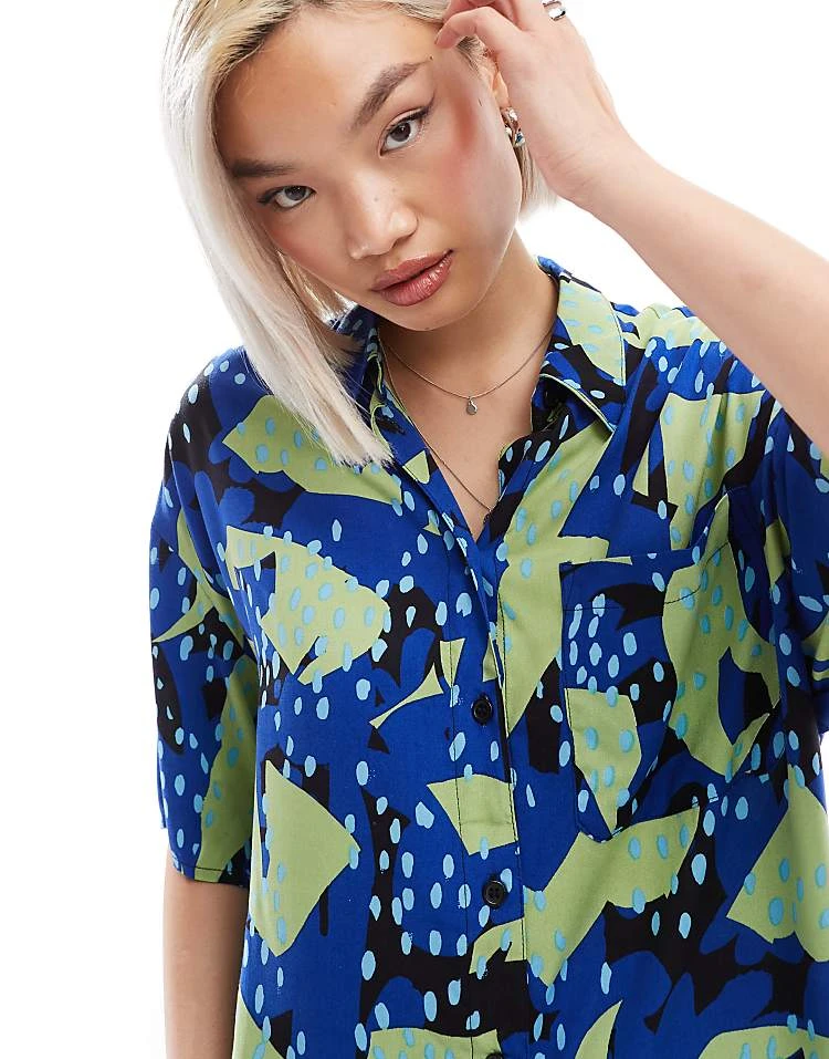 Monki Short Sleeve Boxy Shirt In Blue And Green Collage Print For Women Mutli 4 Monki Short Sleeve Boxy Shirt In Blue And Green Collage Print For Women Mutli - Image 2