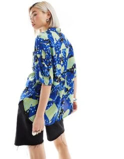 Monki Short Sleeve Boxy Shirt In Blue And Green Collage Print For Women Mutli 10 Monki Short Sleeve Boxy Shirt In Blue And Green Collage Print For Women Mutli -Monki Shop 206562996 4