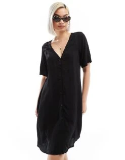 Monki Button Through Mini Dress In Black For Women -Monki Shop 206563004 3