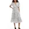 Monki Wrap Midi Smock Dress With Tiered Hem In White And Black Pane Check For Women Mono Check Print -Monki Shop 206563013 1 monocheckprint