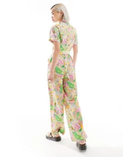 Monki Tie Waist Jumpsuit In Abstract Hearts Print For Women Multi -Monki Shop 206563038 4