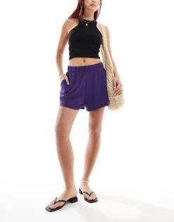 Monki Super Soft Pull On Shorts In Purple For Women