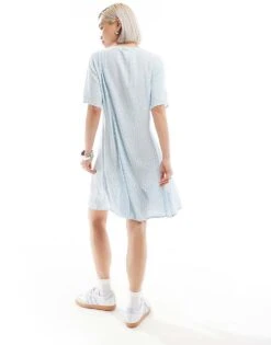 Monki Button Through Mini Sun Dress In Blue Flowers Print For Women Blue Floral Print -Monki Shop 206563123 3