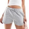Monki Heavy Jersey Shorts With Curved Hem In Grey Melange For Women