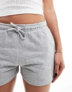 Monki Heavy Jersey Shorts With Curved Hem In Grey Melange For Women -Monki Shop 206606293 4