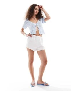 Monki Short Sleeve Crochet Tie Front Knit Top In Light Blue For Women 11 Monki Short Sleeve Crochet Tie Front Knit Top In Light Blue For Women -Monki Shop 206606356 1 lightblue 1