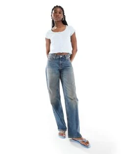 Monki Short Sleeve Button Down Lettuce Edge Top In Light Blue For Women -Monki Shop 206606386 4