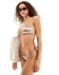 Monki Mix And Match Triangle Bikini Top And Bottoms In Gold -Monki Shop 206606395 1 metallicgold