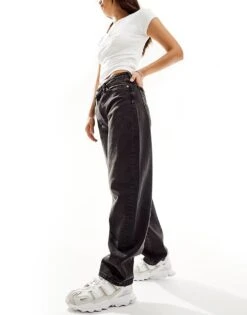 Monki Uma Mid Waist Barrel Jeans In Washed Black For Women -Monki Shop 206606405 3