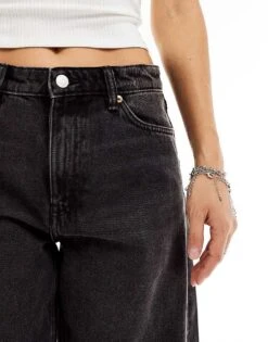 Monki Uma Mid Waist Barrel Jeans In Washed Black For Women -Monki Shop 206606405 4