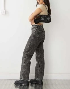 Monki Aimo Mid Waist Straight Leg Jeans In Acid Black For Women -Monki Shop 206606414 3