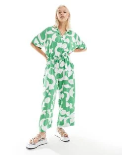 Monki Jumpsuit In Green Graphic Print For Women -Monki Shop 206606486 1 green 1