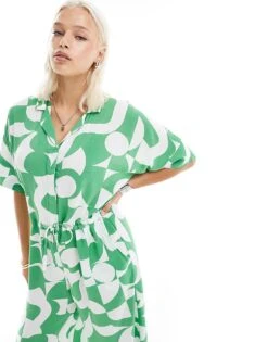 Monki Jumpsuit In Green Graphic Print For Women -Monki Shop 206606486 3