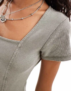 Monki Rib Jersey Mini Dress With Square Neck In Washed Mole For Women -Monki Shop 206607906 3