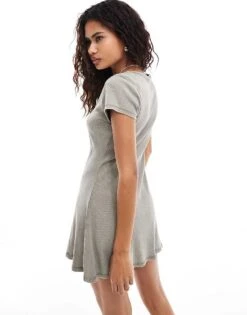 Monki Rib Jersey Mini Dress With Square Neck In Washed Mole For Women -Monki Shop 206607906 4