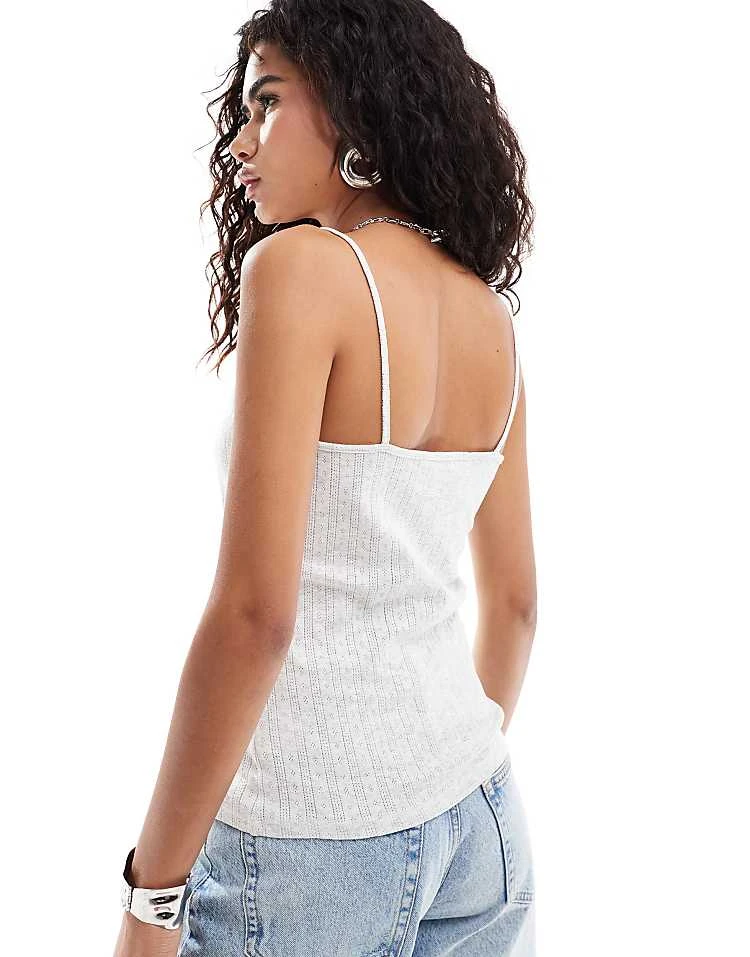 Monki Strappy Pointelle Vest Top With Lace Trim In Light Grey Melange For Women 6 Monki Strappy Pointelle Vest Top With Lace Trim In Light Grey Melange For Women - Image 4