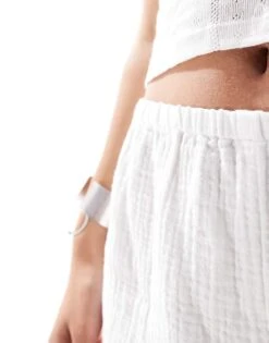 Monki Waffle Texture Pull On Shorts In White For Women -Monki Shop 206607916 3