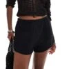 Monki Crinkle Textured Pull On Elastic Waistband Shorts In Black For Women