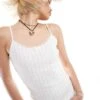 Monki Strappy Pointelle Vest Top With Lace Trim In White For Women