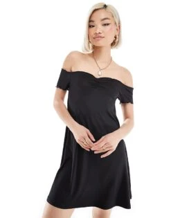 Monki Drapey Jersey Off Shoulder Mini Dress In Black For Women -Monki Shop 206608037 1 black 1