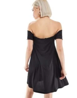 Monki Drapey Jersey Off Shoulder Mini Dress In Black For Women -Monki Shop 206608037 3