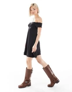 Monki Drapey Jersey Off Shoulder Mini Dress In Black For Women -Monki Shop 206608037 4