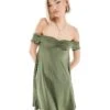 Monki Drapey Jersey Off Shoulder Mini Dress In Khaki For Women -Monki Shop 206608111 1 khaki
