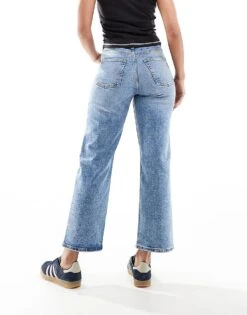 Monki Zami High Waist Straight Leg Jeans In Vintage Blue For Women -Monki Shop 206608140 4