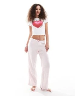 Monki Wide Leg Pull On Textured Trousers In Light Pink For Women -Monki Shop 206608149 1 lightpink 1