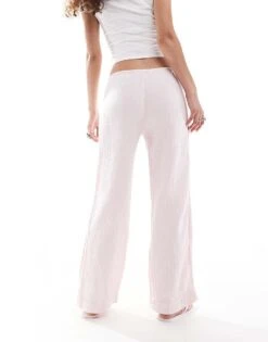 Monki Wide Leg Pull On Textured Trousers In Light Pink For Women -Monki Shop 206608149 3