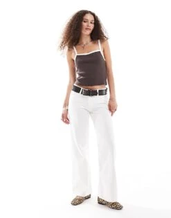 Monki Cropped Slim Fit Strappy Vest Top In Brown With White Contrast Binding For Women -Monki Shop 206608172 3