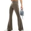 Monki Super Soft Low Waist Flare Jersey Trousers In Khaki Brown For Women -Monki Shop 206608224 1 khakibrown