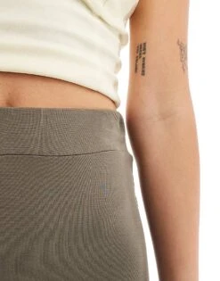 Monki Super Soft Low Waist Flare Jersey Trousers In Khaki Brown For Women -Monki Shop 206608224 4