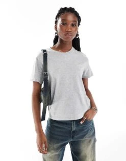 Monki Short Sleeve T-shirt In Grey Melange For Women -Monki Shop 206608264 1 greymelange 1