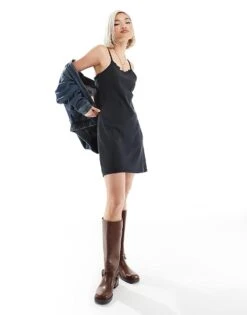 Monki Jersey Rib Mini Slip Dress In Acid Wash Black For Women Black Acid Wash -Monki Shop 206608324 1 blackacidwash 1