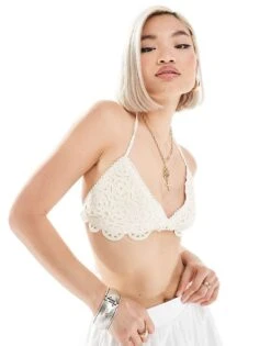 Monki Tie Up Crochet Top In Off White For Women -Monki Shop 206608351 1 offwhite 1