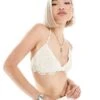 Monki Tie Up Crochet Top In Off White For Women -Monki Shop 206608351 1 offwhite
