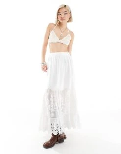 Monki Tie Up Crochet Top In Off White For Women -Monki Shop 206608351 3