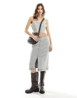 Monki Denim Co-ord Top And Skirt