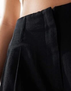 Monki Linen Tailored Wide Leg Trousers In Black For Women -Monki Shop 206689238 2