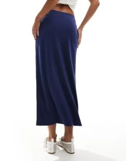 Monki Super Soft Jersey Midi Skirt With Elastic Fold In Navy For Women -Monki Shop 206691107 3