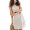 Monki Linen Mini Dress With Open Back And Tie Up Detail In Beige For Women
