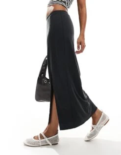 Monki Super Soft Jersey Midi Skirt With Elastic Fold In Black For Women -Monki Shop 206691169 1 black 1