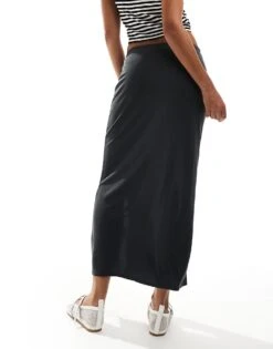 Monki Super Soft Jersey Midi Skirt With Elastic Fold In Black For Women -Monki Shop 206691169 3