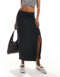 Monki Super Soft Jersey Midi Skirt With Elastic Fold In Black For Women -Monki Shop 206691169 5