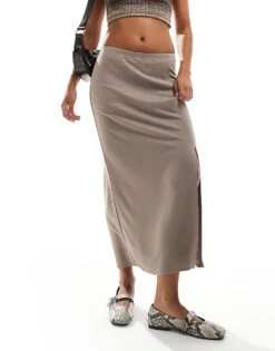 Monki Super Soft Jersey Midi Skirt With Elastic Fold In Mole Beige For Women -Monki Shop 206691178 5