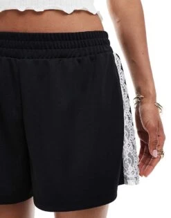 Monki Sport Short With White Lace Trim In Black For Women -Monki Shop 206691207 3